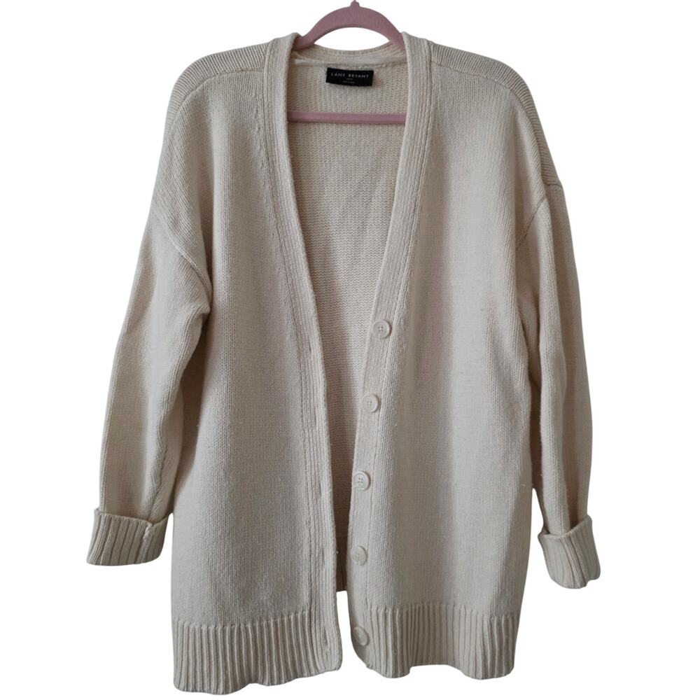 Lane Bryant Cream Color V-Neck Button Front Cardigan Sweater Size 14/16